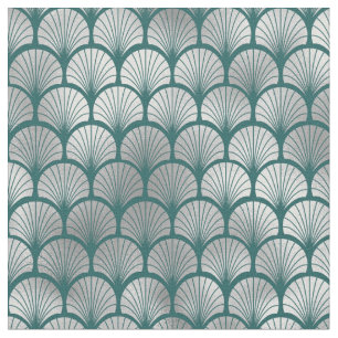 Tissu Éventail Art Déco écailles de poisson sarcelle arg