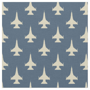 Tissu F-16 Viper Fighter Jet Motif Cream sur Dusty Blue