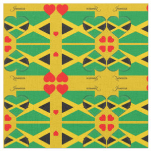 Tissu Fabric jamaïcain et drapeau jamaïcain, Coeurs roug