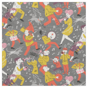 Tissu Fanfare de la moitié du siècle sur le gris