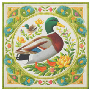 Tissu Faux Brodé et Quilé Look Mallard Canard