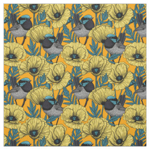 Tissu Fée et pavots en jaune