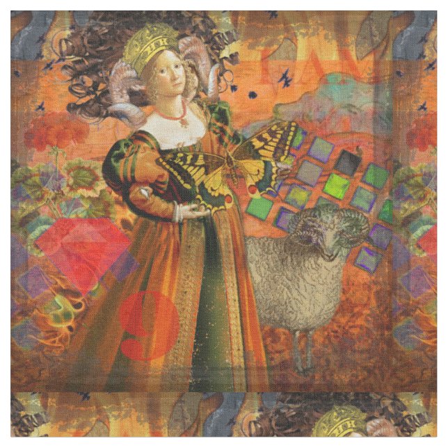 Tissu Femme Bélier Orange : Collage d'art antique gothiq (Fermer)