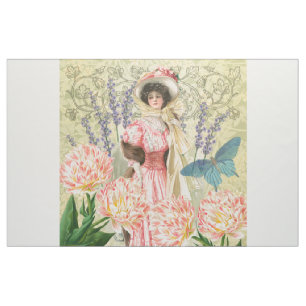 Tissu Femme victorienne florale rose Régence