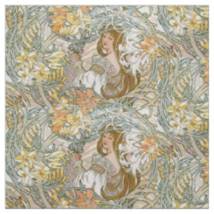 Tissu Femmes Art Nouveau et motif floral de Mucha