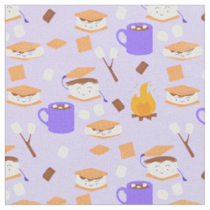 Tissu feu de camp marshmallow chocolat smoré violet
