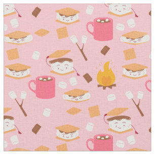 Tissu feu de camp marshmallow chocolat smores rose