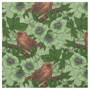 Tissu Feu et hellebore, vert clair