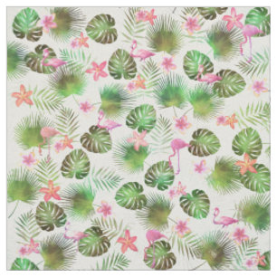 Tissu Feuillage et Flamants roses design tropical élég