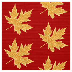 Tissu Feuille de chêne - rouge profond et safran