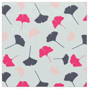 Tissu Feuille de Navy Blue, Pink, Light Blue Ginkgo