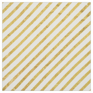 Tissu Feuille d'or et motif diagonal blanc de rayures