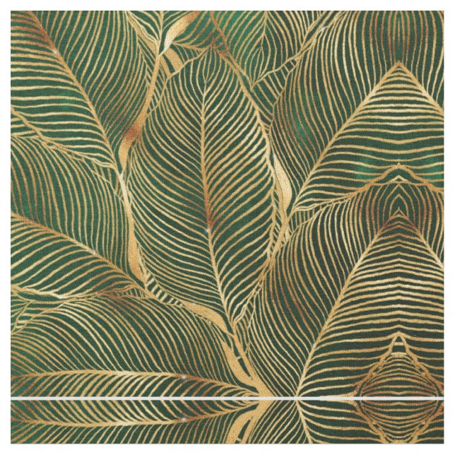 Tissu Feuille d'or Forêt verte Élégant Motif (Fermer)