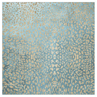 Tissu Feuille d'or sur le léopard bleu