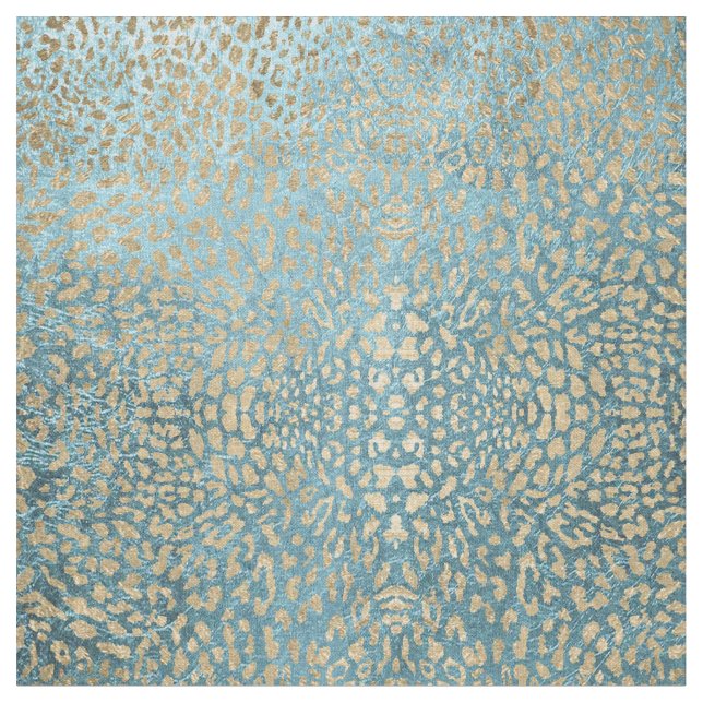 Tissu Feuille d'or sur le léopard bleu (Fermer)