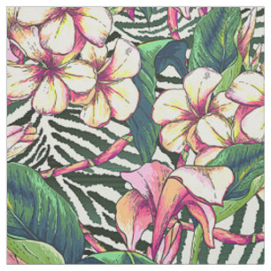 Tissu Feuille floral HAWAÏEN audacieux et Plumeria de