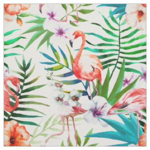 Tissu Feuille tropical de fleurs de Flamant rose de