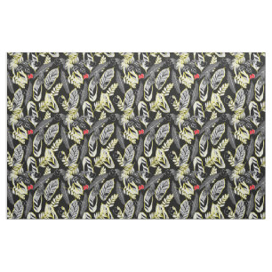 Tissu Feuille tropical noir et jaune