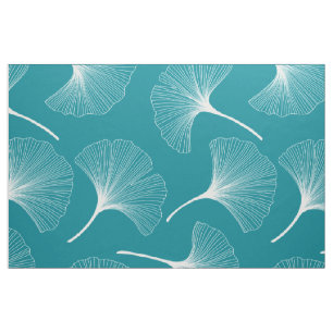 Tissu feuilles abstraits blancs et turquoise