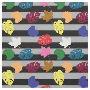 Tissu Feuilles Colorés Sur Gris Cendres Noir Gris Design