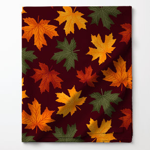Tissu Feuilles d'Automne sur Fond Bourgogne