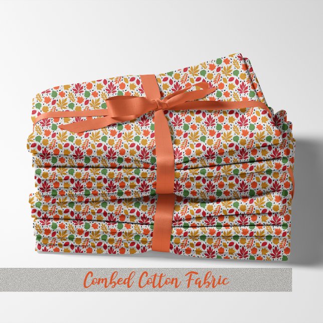 Tissu Feuilles d'automne vibrantes Motif multicolores (Vibrant Autumn Leaves Multi-Colored Pattern Combed Cotton Fabric)