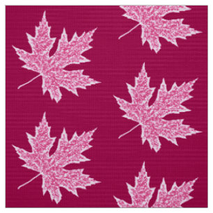 Tissu Feuilles de chêne - vin bordeaux et rose