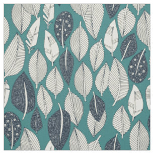 Tissu feuilles et plumes turquoises