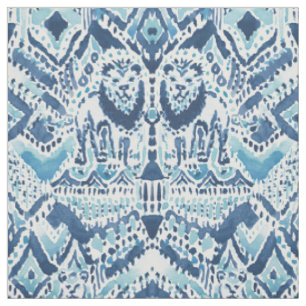 Tissu FIDE INSIDE DANS Lion Tribal Indigo Aqua Aquarelle
