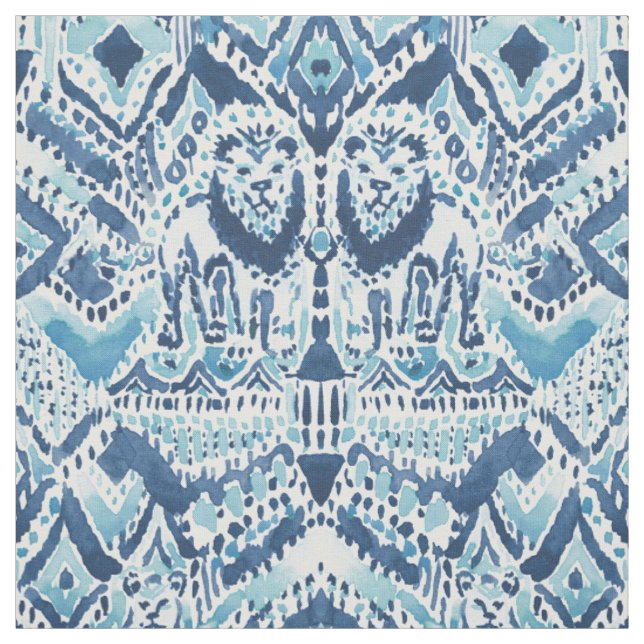 Tissu FIDE INSIDE DANS Lion Tribal Indigo Aqua Aquarelle (Échantillon)