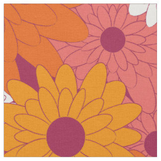 Tissu Field of Flowers Pink Retro Print