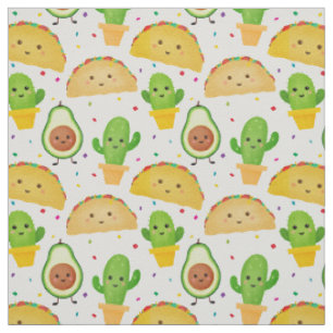 Tissu Fiesta de Taco avec avocat et cactus thème mexicai