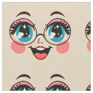 Tissu fille avec des lunettes cartoon gros oeil visage d
