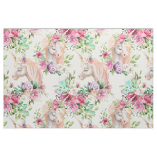 Tissu Fille Chic Aquarelle Moderne Floral Unicorn