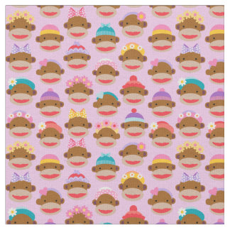 Tissu Fille Sock Monkeys Fabric, Rose