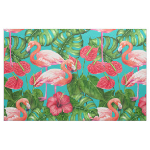 Tissu Flamant rose et aquarelle du jardin tropical