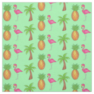 Tissu Flamant rose rose tropical Palmier vert Ananas