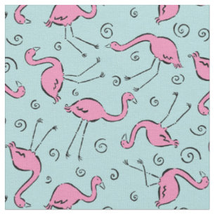 Tissu Flamant rose rose tropical sur Motif bleu Aqua