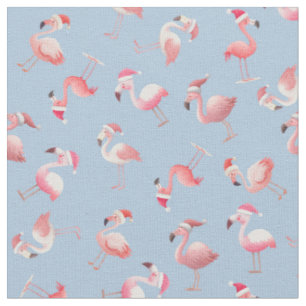 Tissu Flamants de Noël jetés sur fond bleu clair