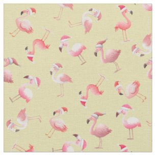 Tissu Flamants de Noël jetés sur jaune clair