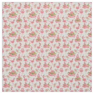 Tissu Flamants mignons et fleurs tropicales