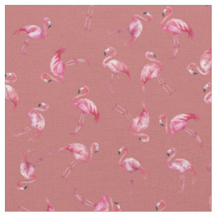 Tissu Flamants roses à l'aquarelle jetés sur fond rouge 