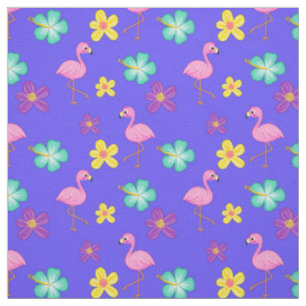 Tissu Flamants roses et fleurs roses mignons Bleu