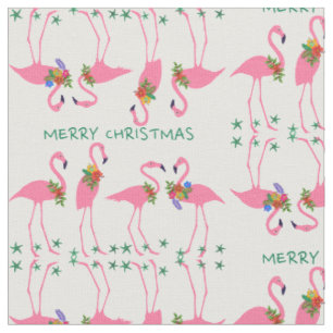 Tissu Flamants roses Joyeux Motif de Noël