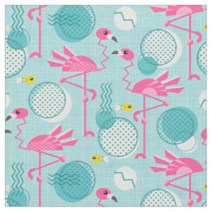 Tissu Flamants roses rose style Memphis des années 1980