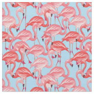 Tissu Flamants roses roses lumineux sur le bleu