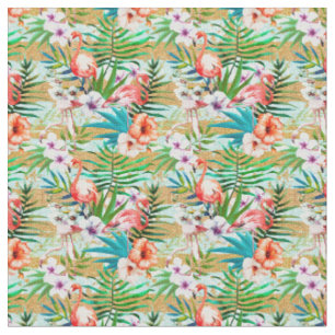 Tissu Flamants roses roses tropicaux