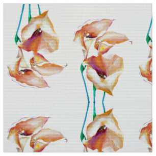 Tissu Flamme brûlée Lys Calla Bouquet en Aquarelle