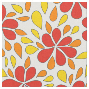 Tissu Fleur abstraite rouge orange jaune des années 1970