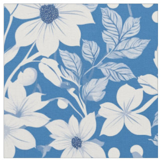 Tissu Fleur Blanche Feuille Chic Flore Motif